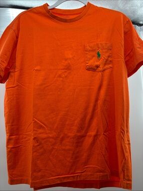 Ralph Lauren Orange Short-Sleeve Pocket Tee with Green Pony